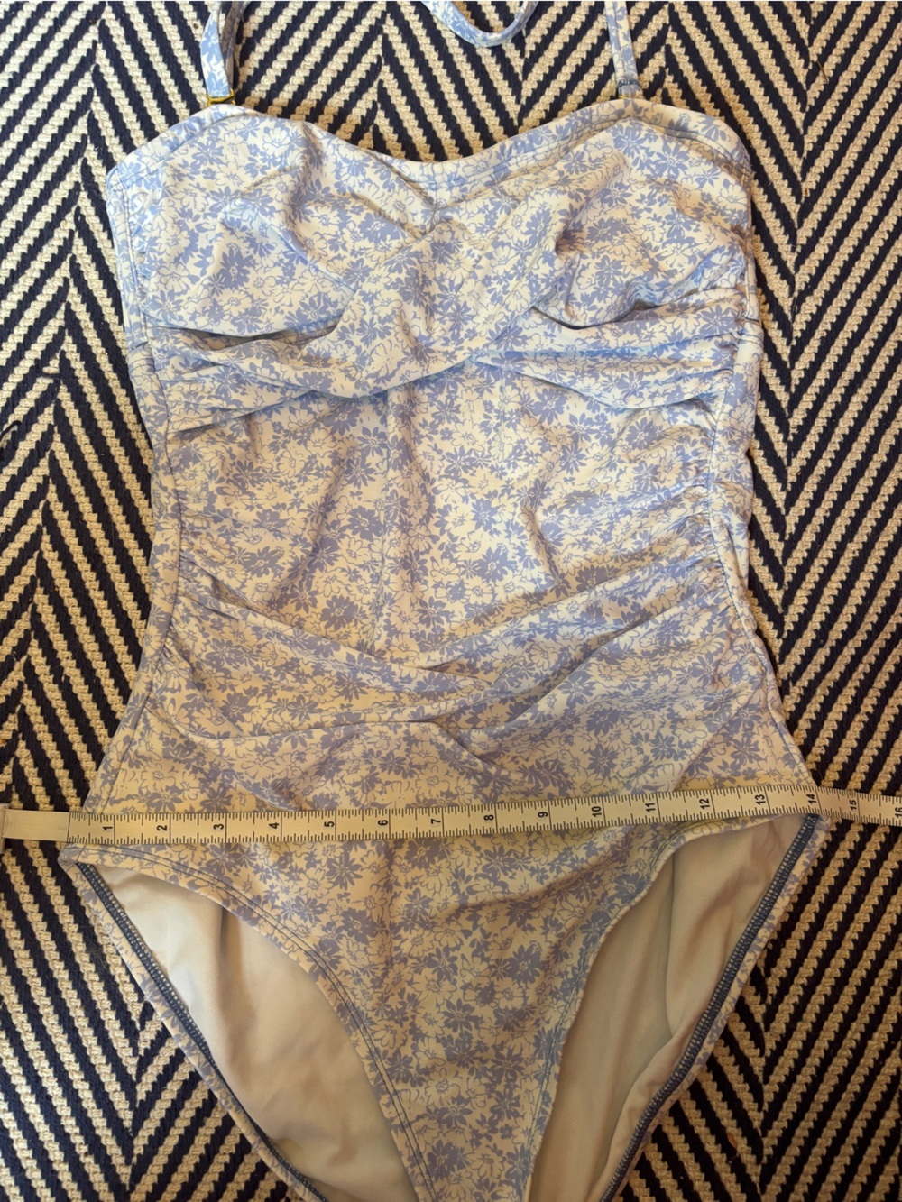 Kona Sol Light Blue and White Floral One-Piece Swimsuit with Adjustable Strap - Picture 6 of 7
